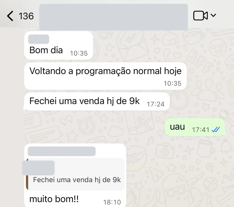 Cliente no grupo com a NSM: fechei uma venda hoje de 9k