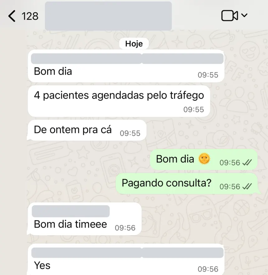 Cliente no grupo com a NSM: 4 pacientes agendadas pelo tráfego, de ontem para cá